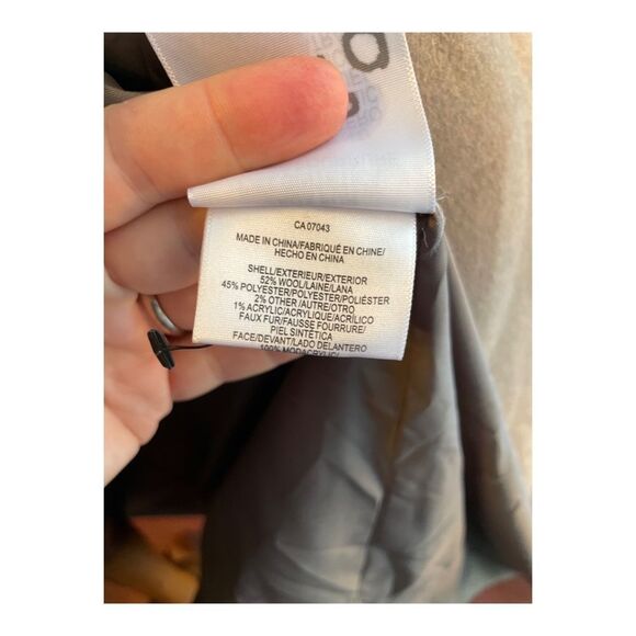 Karen Millen Long Coat Grey Wool Contast Faux Fur Upper Sz 10 - Picture 13 of 16